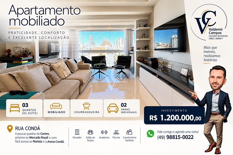 Apartamento mobiliado, 03 quartos e 02 vagas pr�ximo ao Centro 1