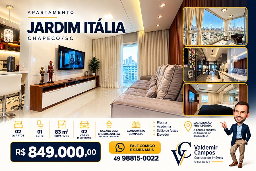 Apartamento � Venda no Jardim It�lia em Chapec� | 02 Quartos, 01 Su�te e 02 Vagas 1